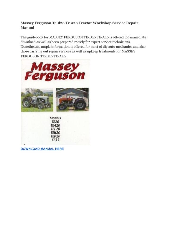 Cat Repair Manual (PDF) Massey Ferguson Te-d20