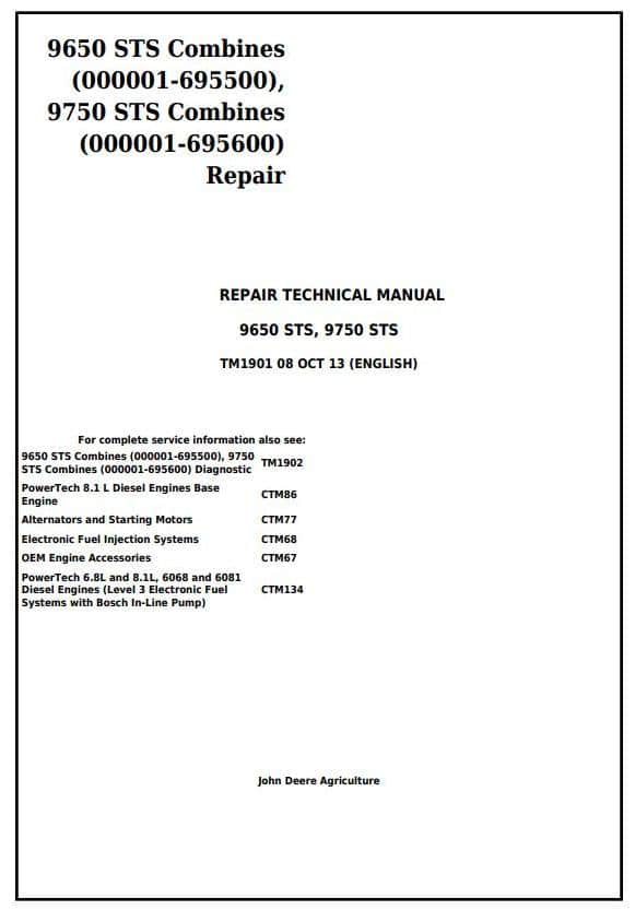 Cat Repair Manual (PDF) John Deere 9450 9550 9650 Combine Service Repair Manual TM1901