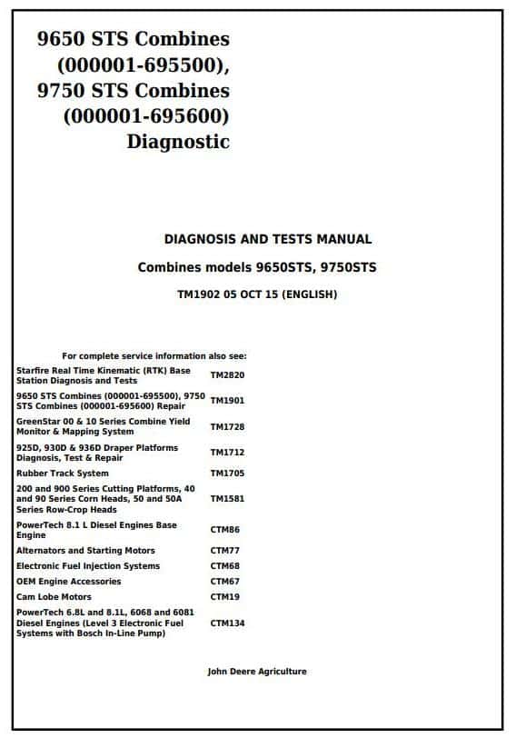 Cat Repair Manual (PDF) John Deere 9450 9550 9650 Combine Service Repair Manual TM1902