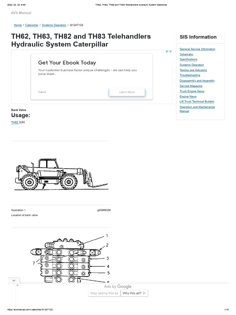 Caterpillar TH62 TH63 TH82 Telehandler Service Manual