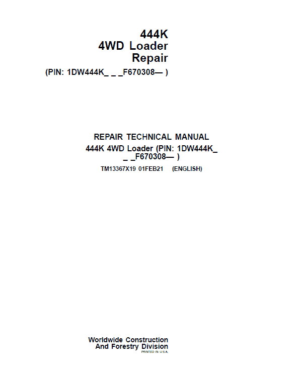 Cat Repair Manual (PDF) John Deere 444K 4WD Loader Technical Manual