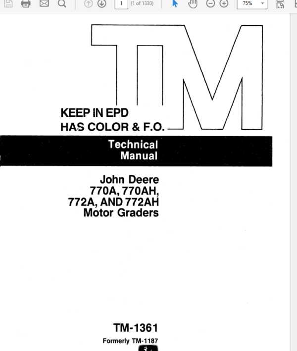 John Deere 770A, 772AH Motor Grader Technical Manual