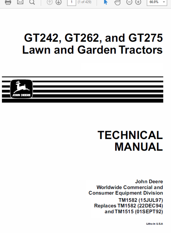 Cat Repair Manual (PDF) John Deere GT242 GT262 GT275 Lawn Tractors Service Manual