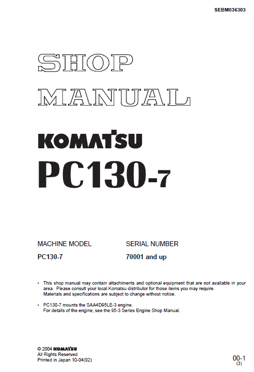 Cat Repair Manual (PDF) Komatsu PC130-7 Operation and Maintenance Manual