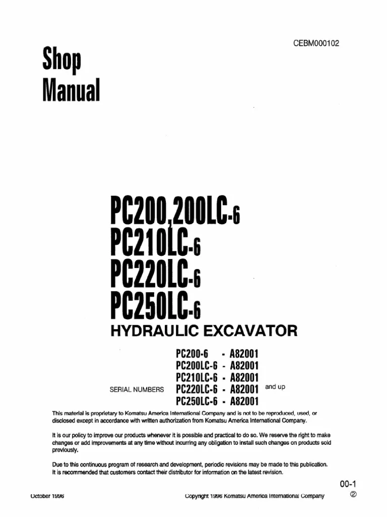 Cat Repair Manual (PDF) Komatsu PC200-6 PC200LC-6 Excavator Factory Manual