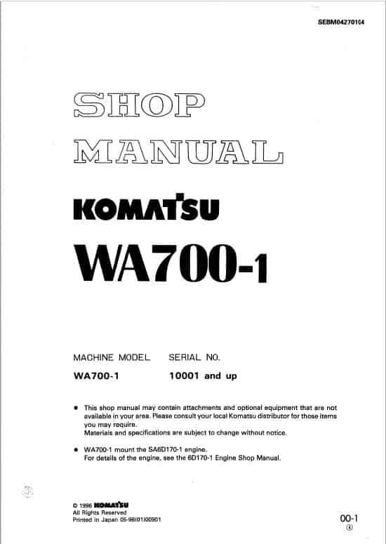 Cat Repair Manual (PDF) Komatsu WA700-1 Service Repair Manual