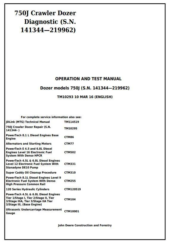 Cat Repair Manual (PDF) Pdf TM10293 John Deere 750J Crawler Dozer Diagnostic and Test Service Manual