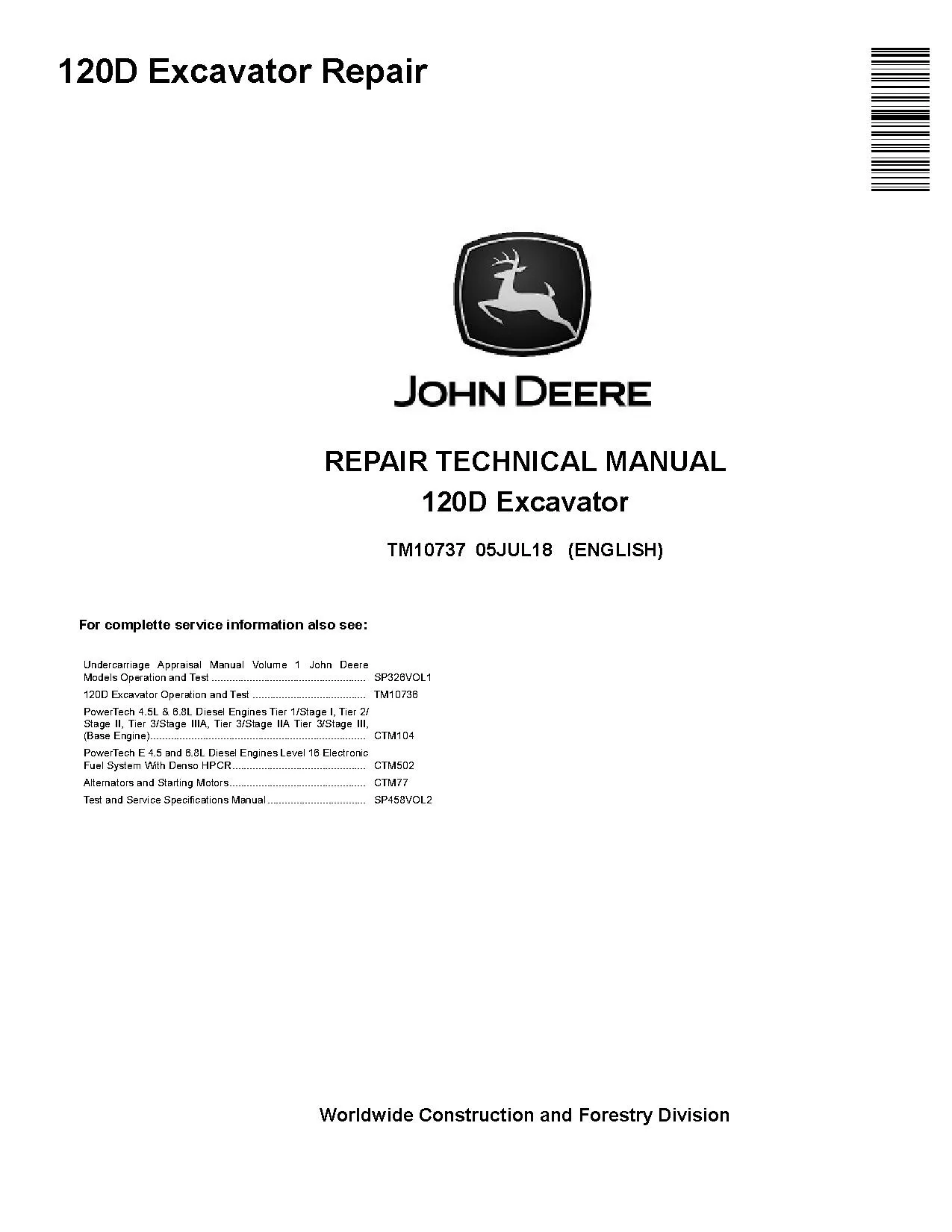 Cat Repair Manual (PDF) John Deere 120D Crawler Excavators Repair Manual TM10737