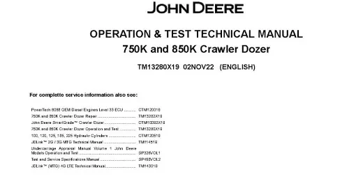 John Deere 750 k Crawler Dozer Operation and Test Manual TM13280X19