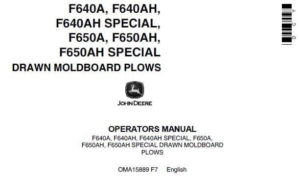 Cat Repair Manual (PDF) John Deere F640A F640Ah F640Ah Special Drawn Moldboard Plows Operator’S Manual