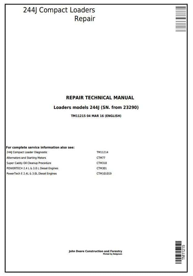 John Deere 244J Loader Service Repair Technical Manual