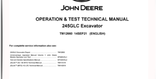 John Deere 245GLC Excavator Operation and Test Manual TM12660