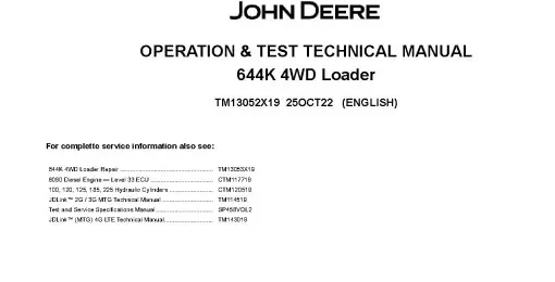 644k 4WD John Deere Specs Operator's Manual