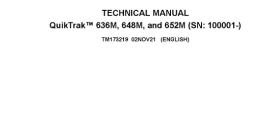 John Deere 636M, 648M, and 652M QuikTrak commercial stand-on mower technical service repair manual cover