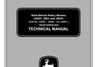 John Deere JS60H, JS63, and JS63C walk-behind rotary mowers technical repair manual TM2209 cover