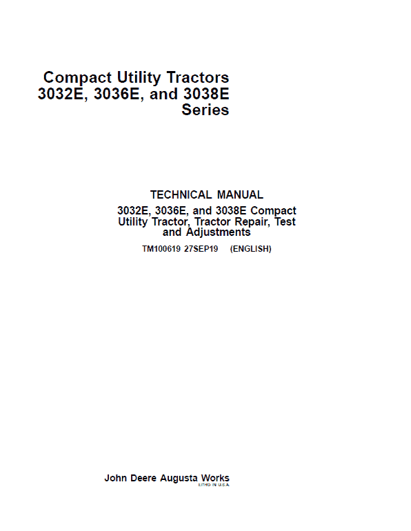 John Deere 3032E, 3036E, 3038E Service & Repair Manual PDF