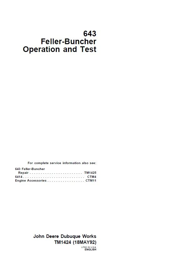 John Deere 643 Wheeled Feller Bunchers Operation and Test Manual TM1424 Illustration