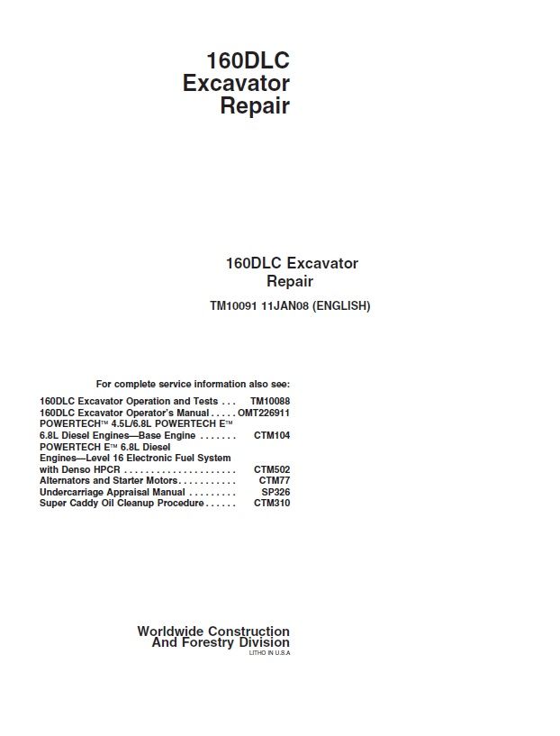 Cat Repair Manual (PDF) John Deere 160dlc Excavator Workshop Service Manual